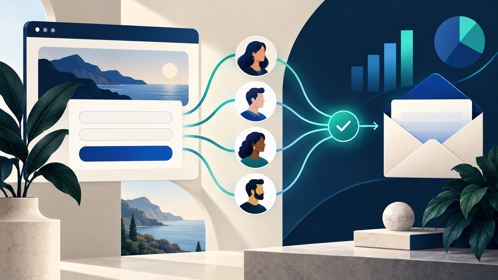 A signup form collecting subscribers into an email list with analytics