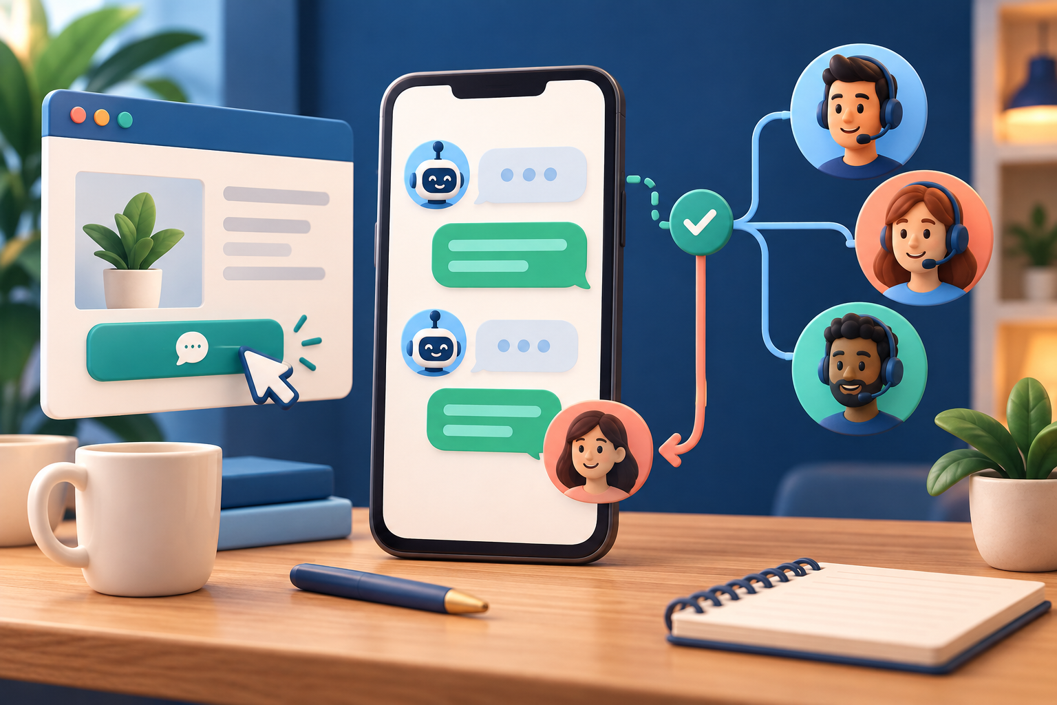 WhatsApp conversations and support agents connected to a WordPress site
