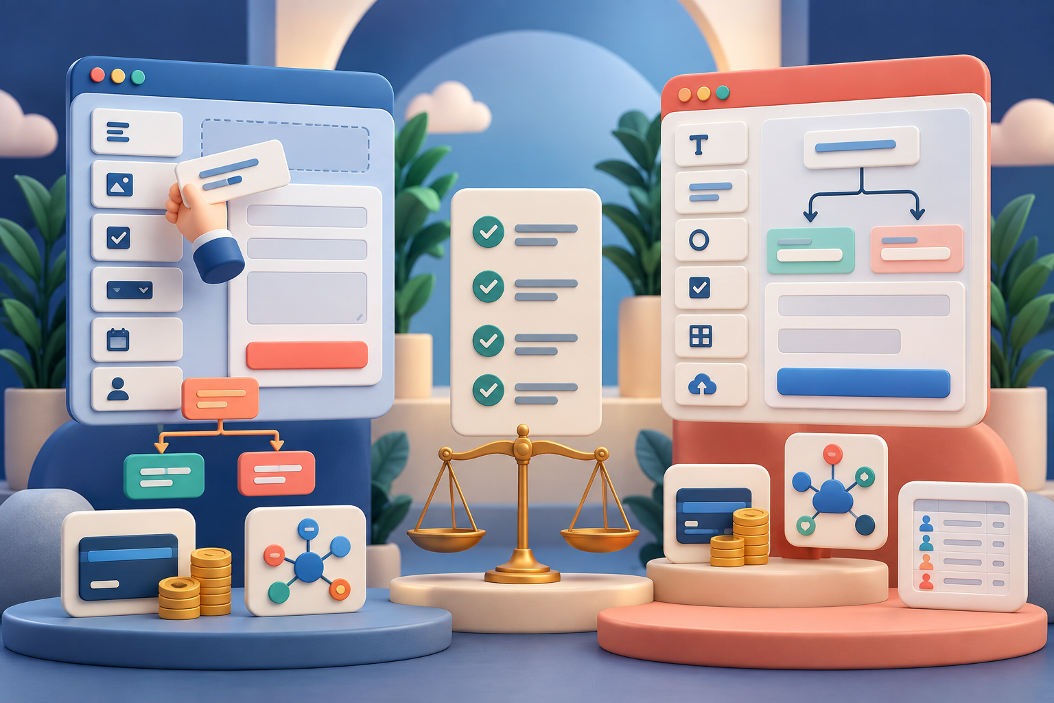 Two WordPress form builder interfaces weighed against each other