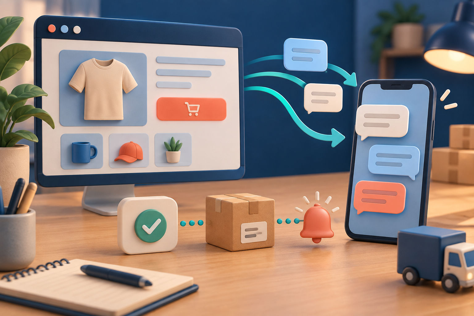 A WooCommerce store sending order and marketing notifications to a customer phone