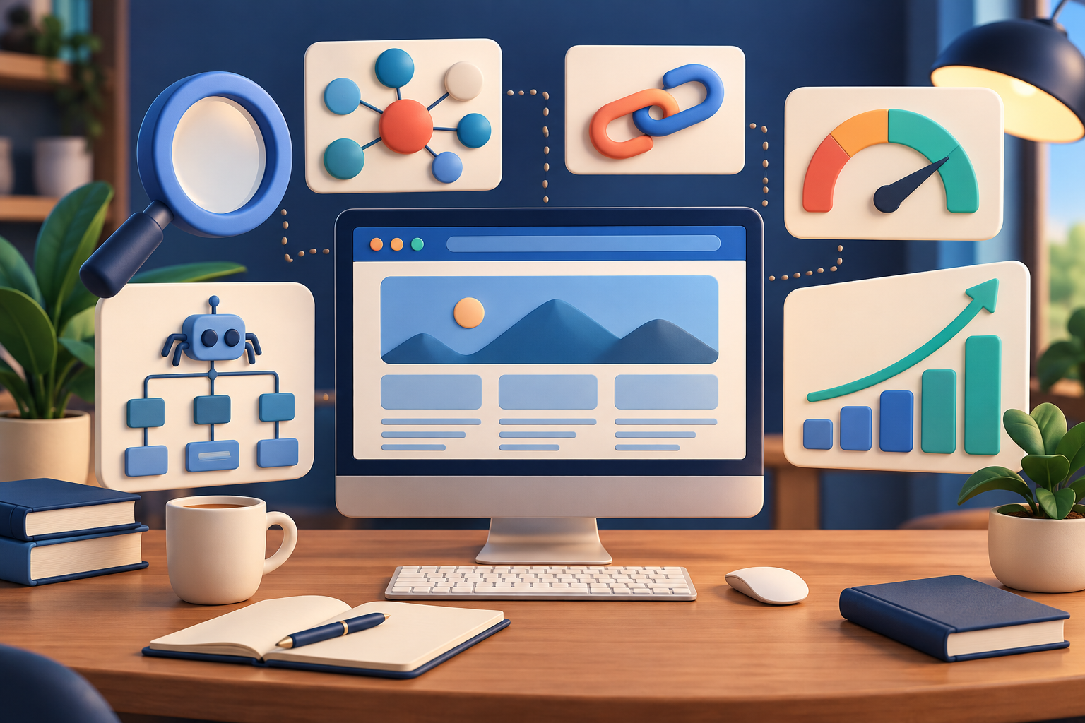 An SEO workstation with search, link, crawl and performance panels