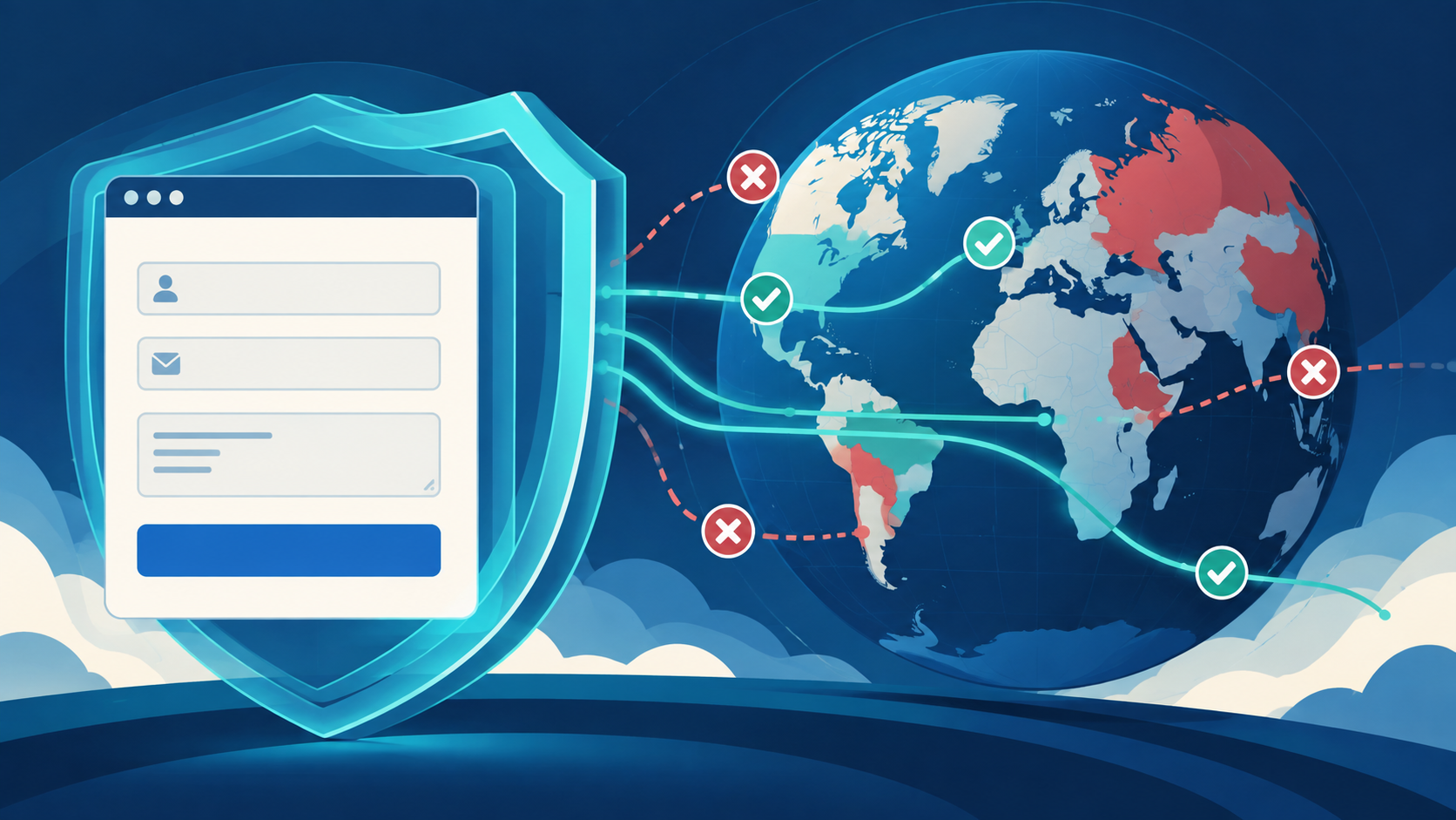 A protected form with allowed and blocked regions shown on a globe