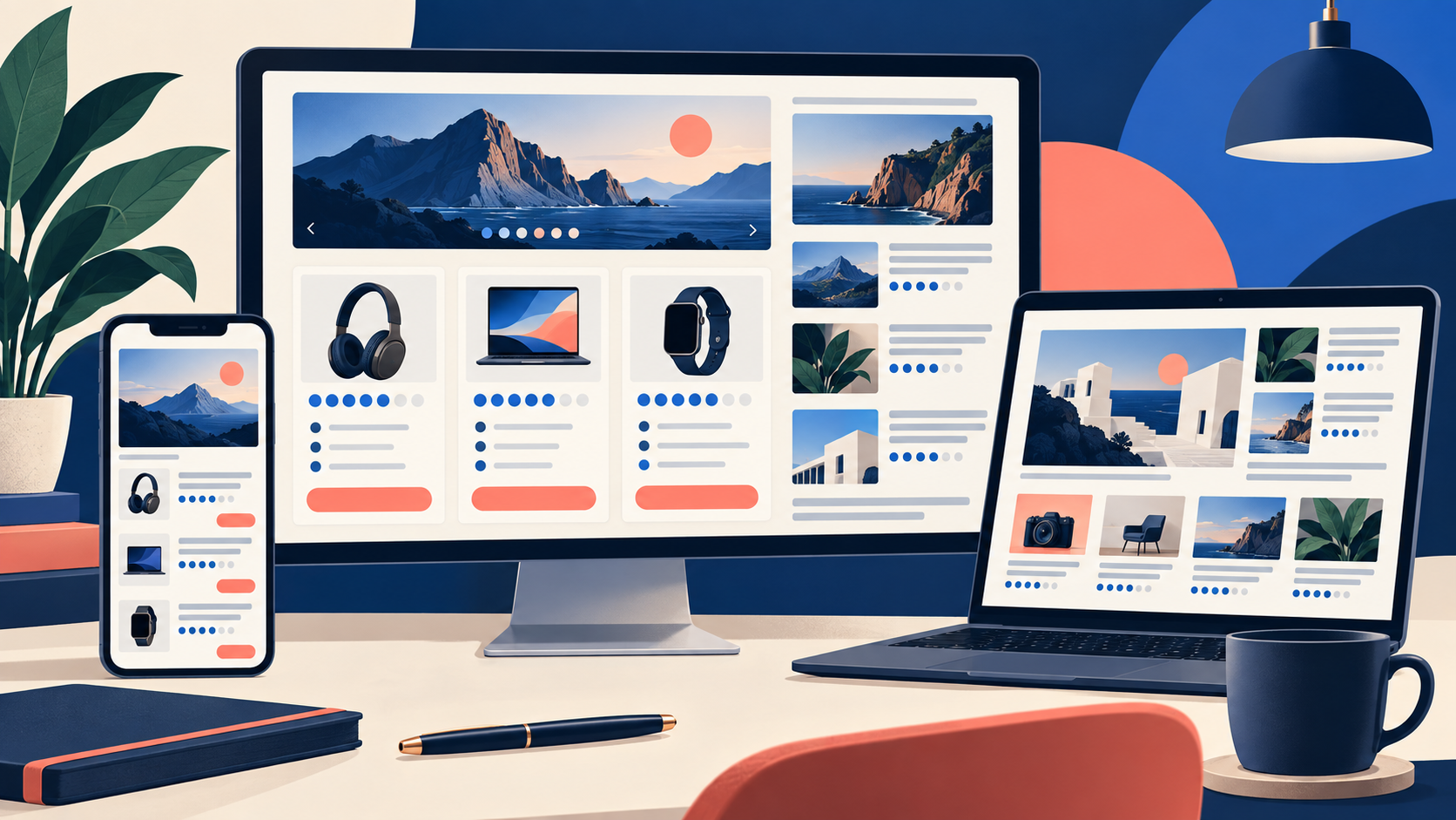 Review site layouts with ratings shown on desktop, laptop and phone